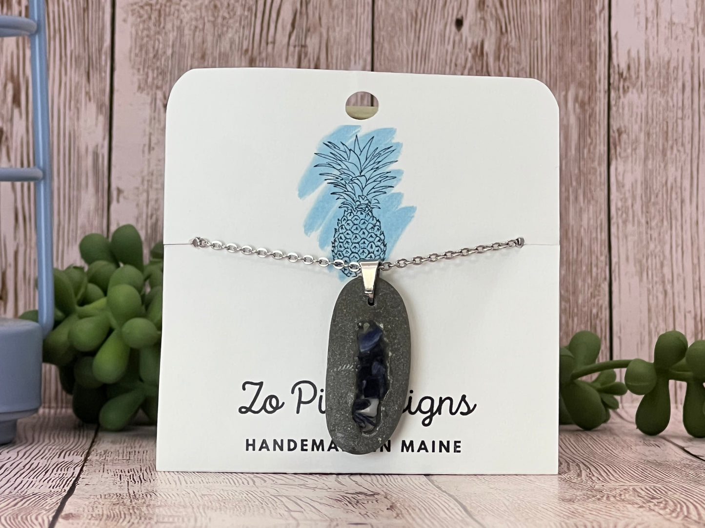 Resin Filled Beach Stone Necklace