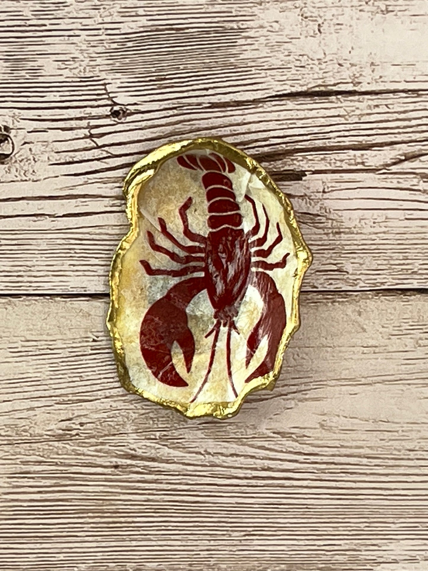 Mini Oyster Shell Ring Dish with Lobster