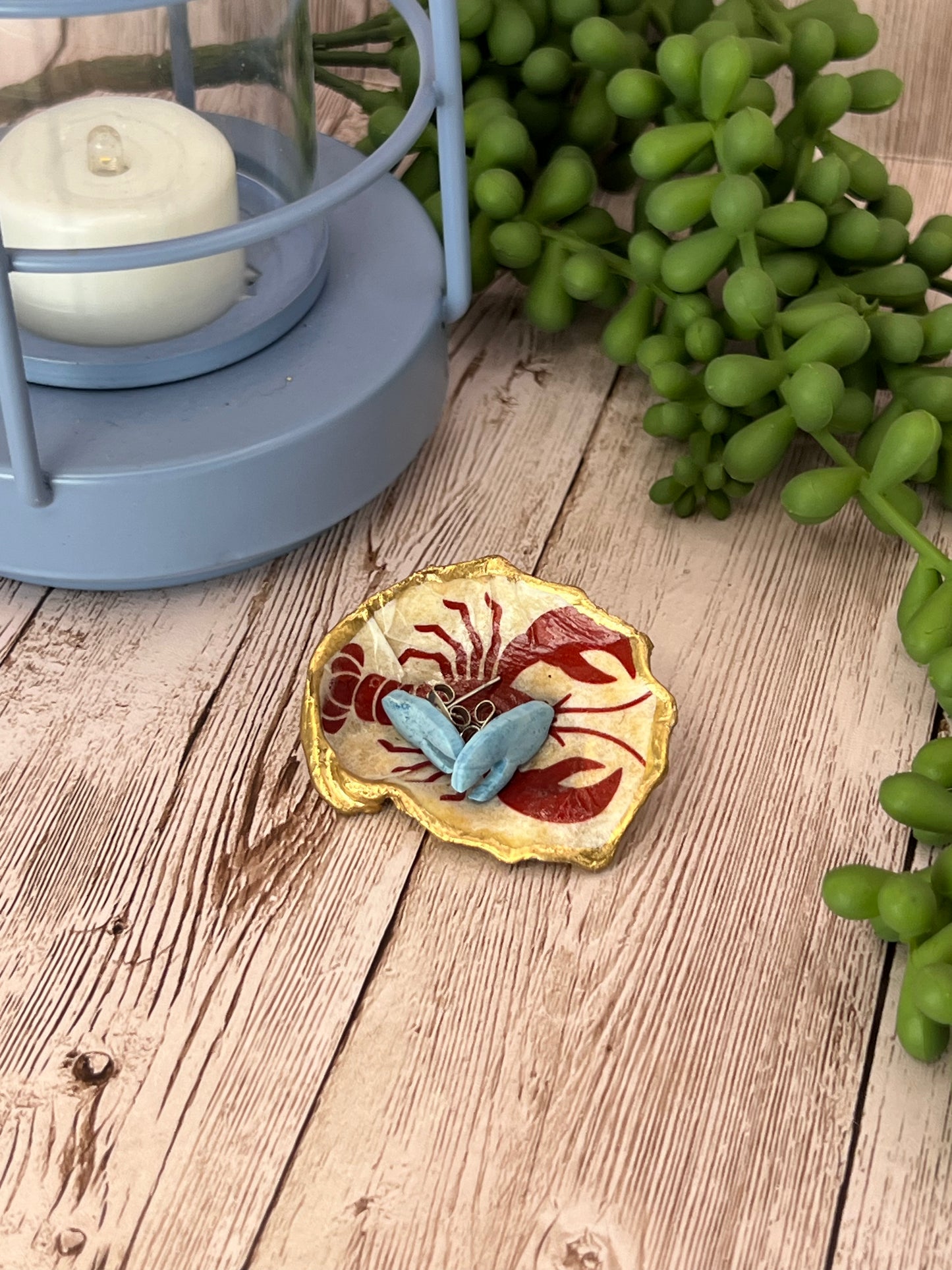 Mini Oyster Shell Ring Dish with Lobster