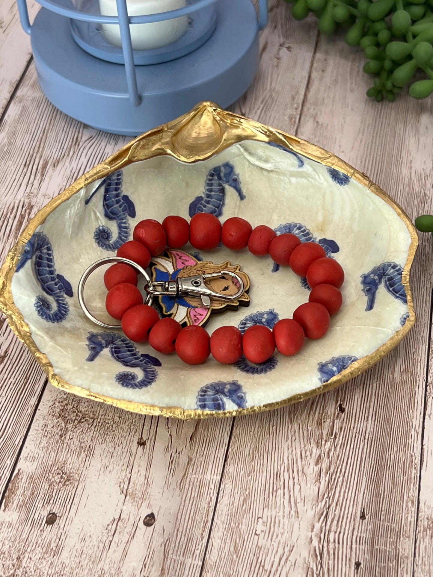Extra Large Clam Shell Ring Dish with Seahorses