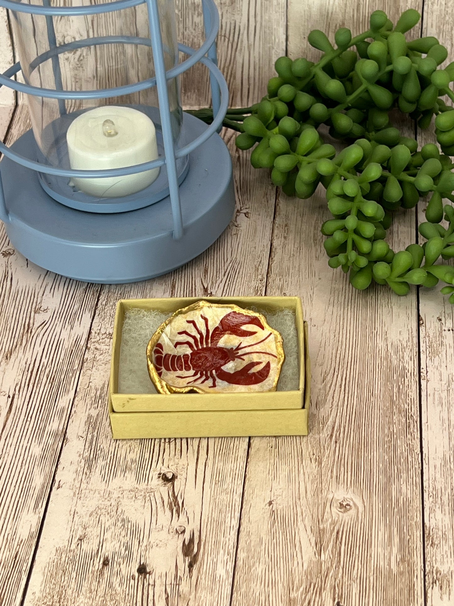 Mini Oyster Shell Ring Dish with Lobster