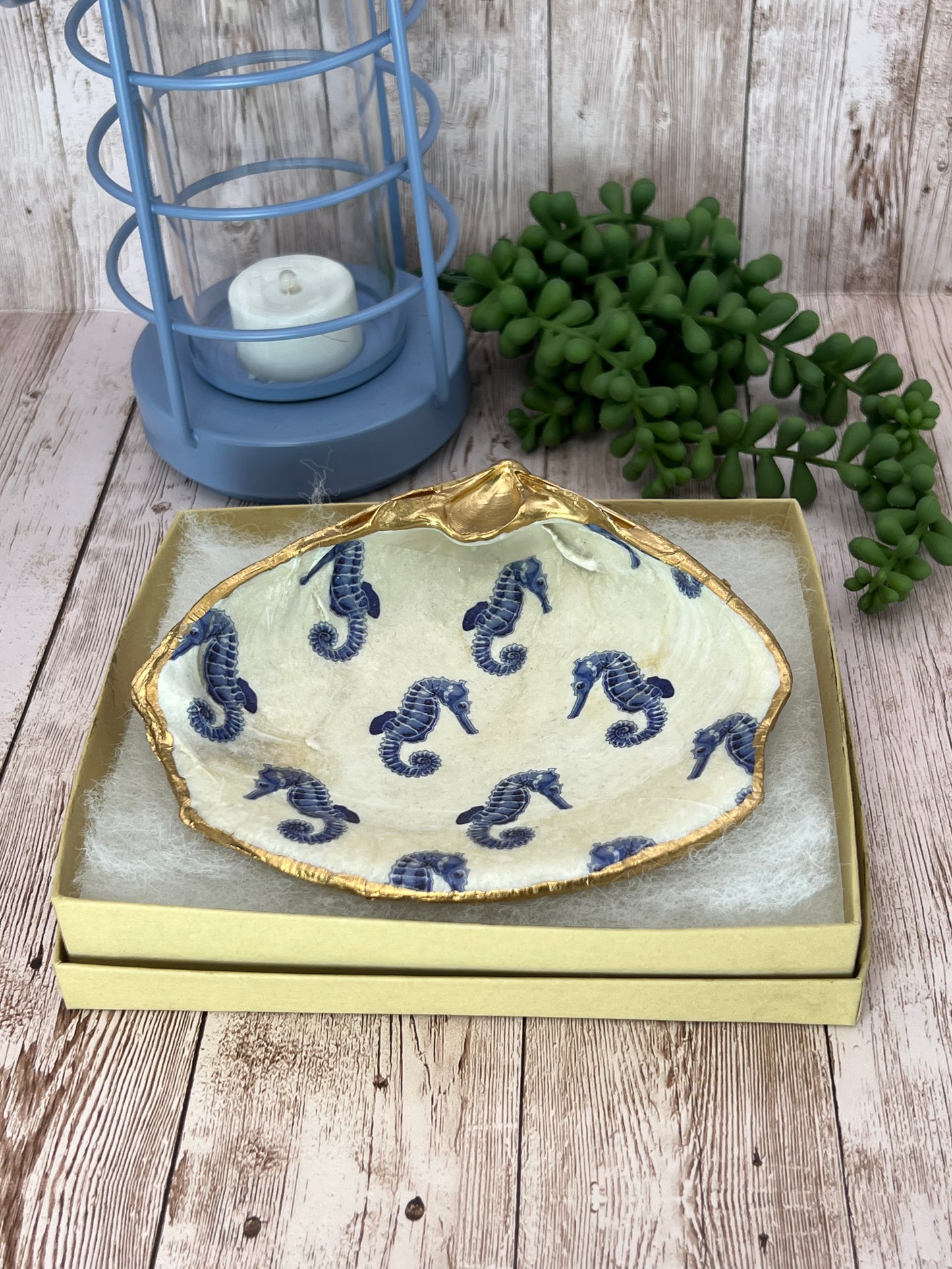 Extra Large Clam Shell Ring Dish with Seahorses