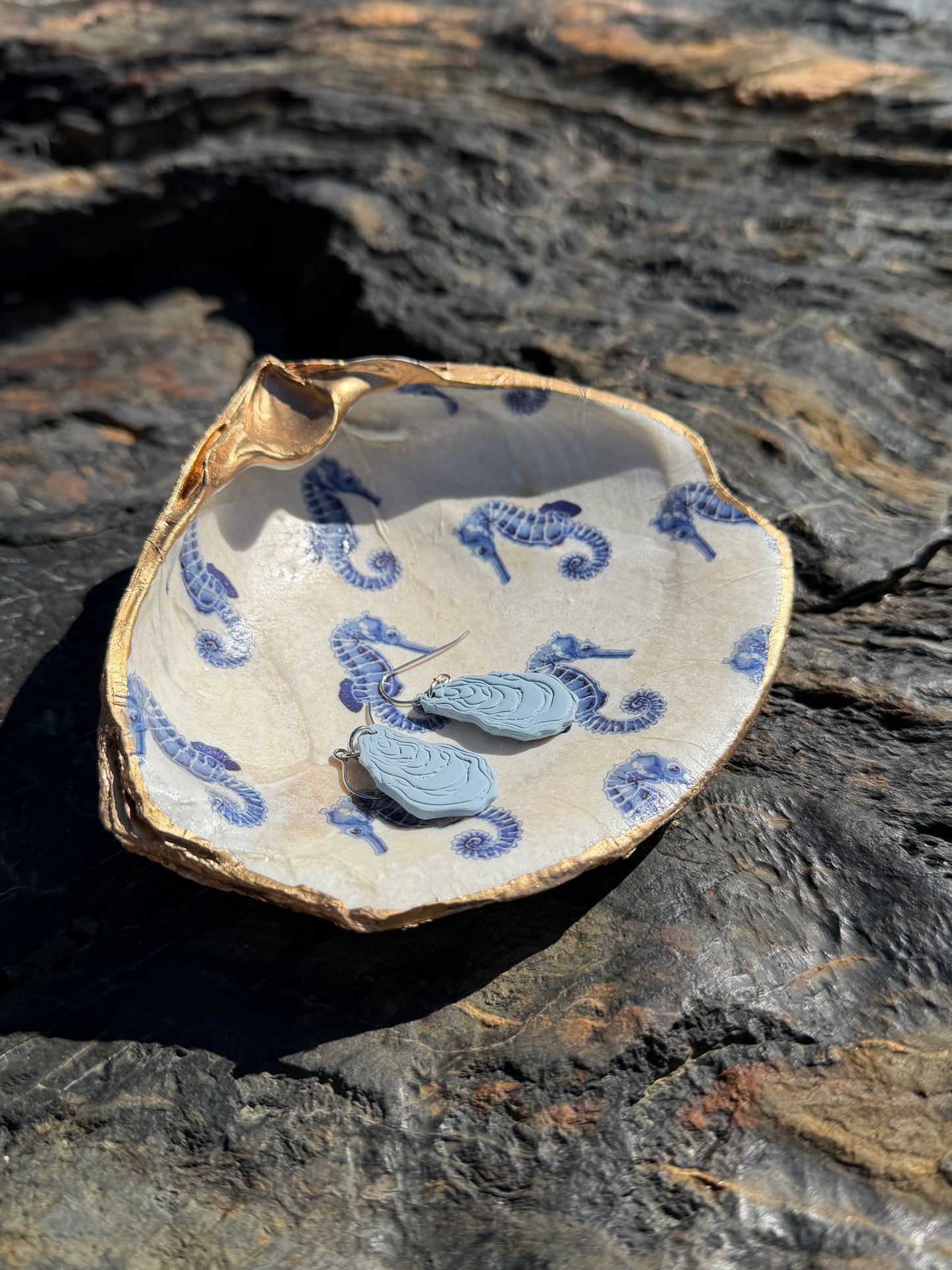Extra Large Clam Shell Ring Dish with Seahorses